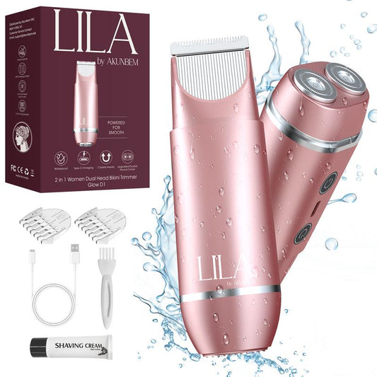 Akunbem 2-in-1 Women's Electric Shaver & Bikini Trimmer - Waterproof Wet/Dry Body & Facial Hair Remover for Smooth Skin Everywhere!